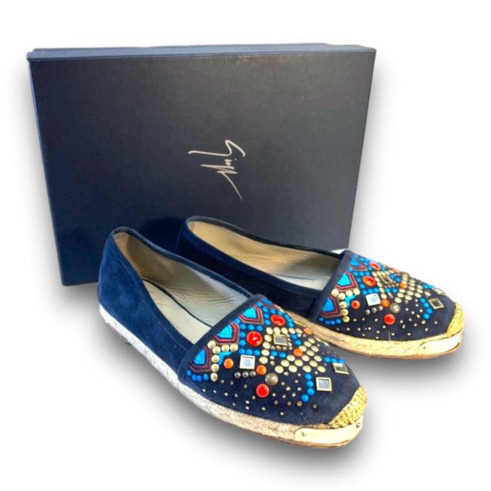 GIUSEPPE ZANOTTI Designer navy Jewel embellished espadrilles NWT Authentic SZ 5